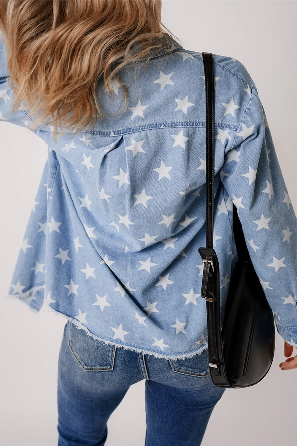 Threaded Pear Star Light Wash Raw Hem Denim Jacket sold by Zulily product image thumbnail 2