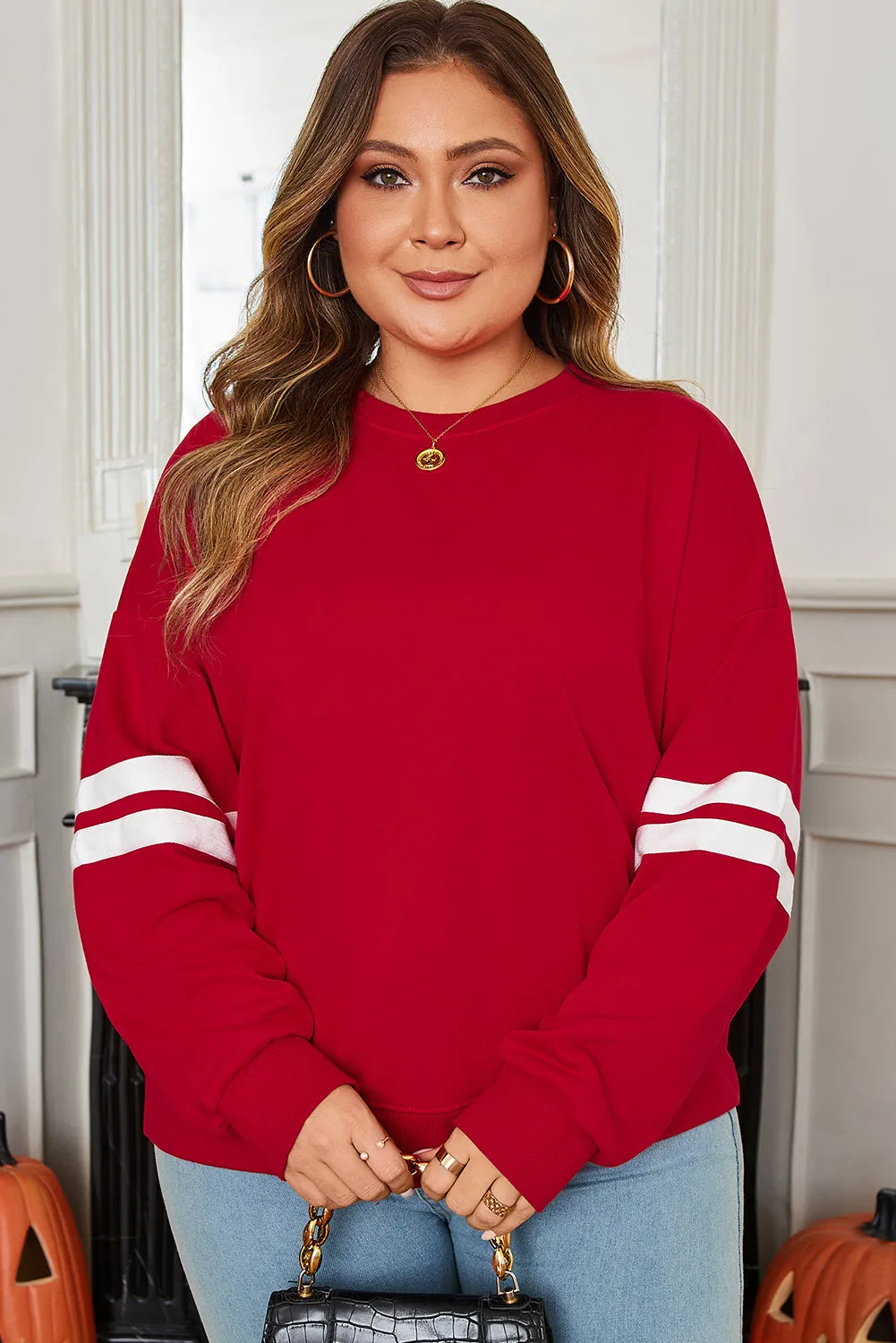Threaded Pear Sophia Varsity Striped Detail Sweatshirt sold by Zulily product image thumbnail 3
