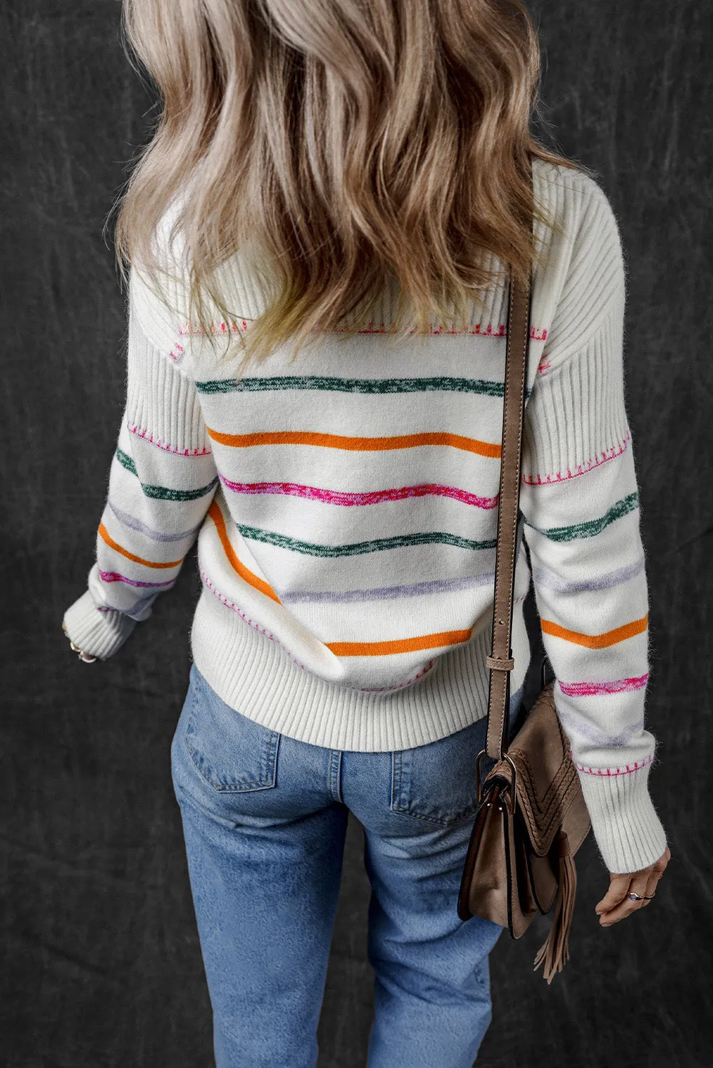 Threaded Pear Sophia Striped Ribbed Trim Sweater sold by Zulily product image thumbnail 2