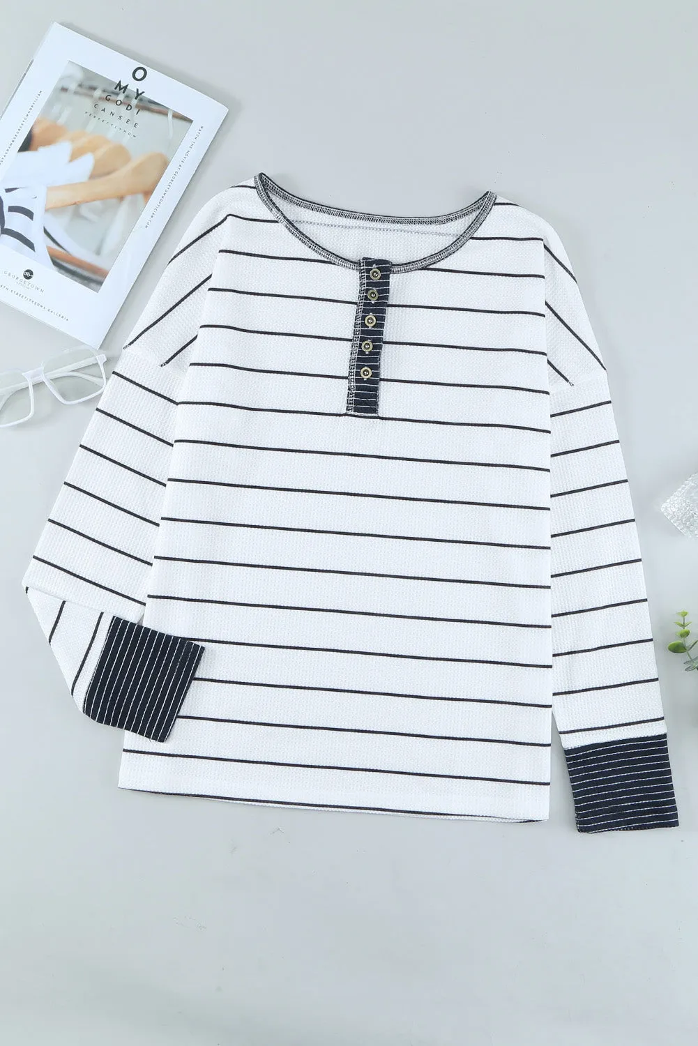 Threaded Pear Simone Henley Waffle Knit Top sold by Zulily product image thumbnail 3