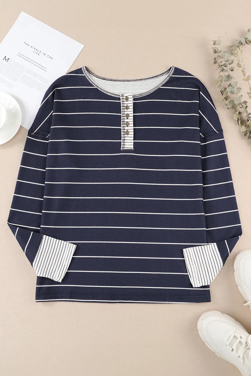 Threaded Pear Simone Henley Waffle Knit Top sold by Zulily