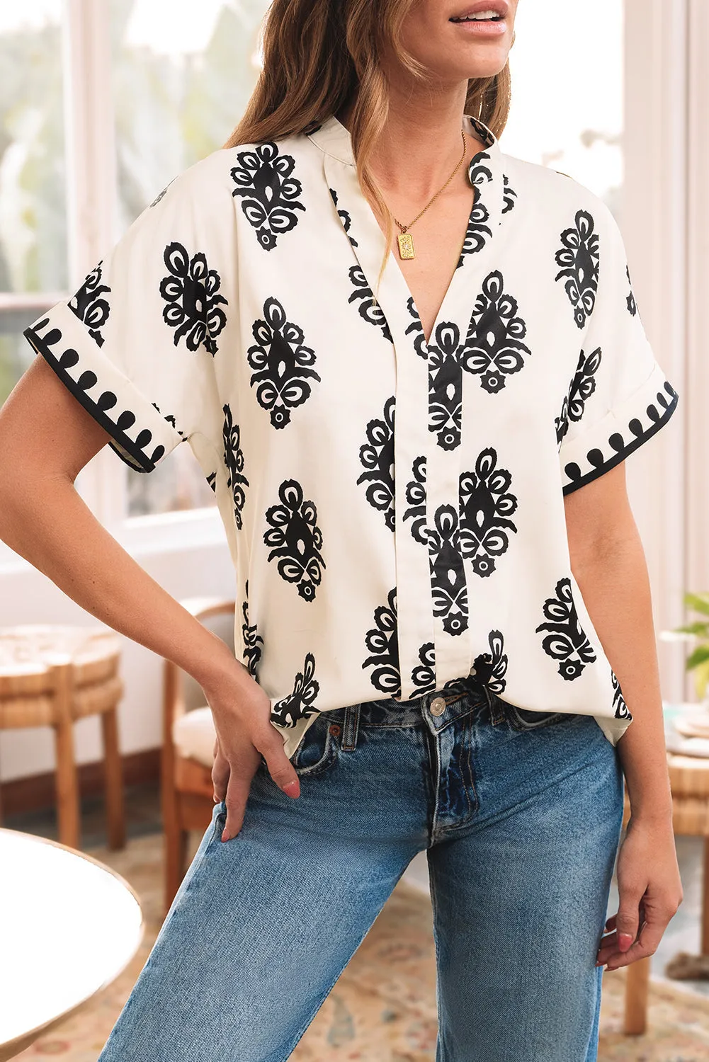Threaded Pear Short Sleeve V Neck Blouse sold by Zulily product image thumbnail 5