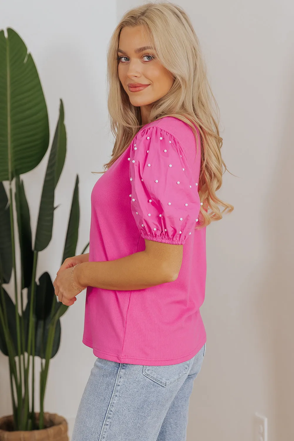 Threaded Pear Shiloh Ribbed Pearl Beaded Puff Sleeve Top sold by Zulily product image thumbnail 3