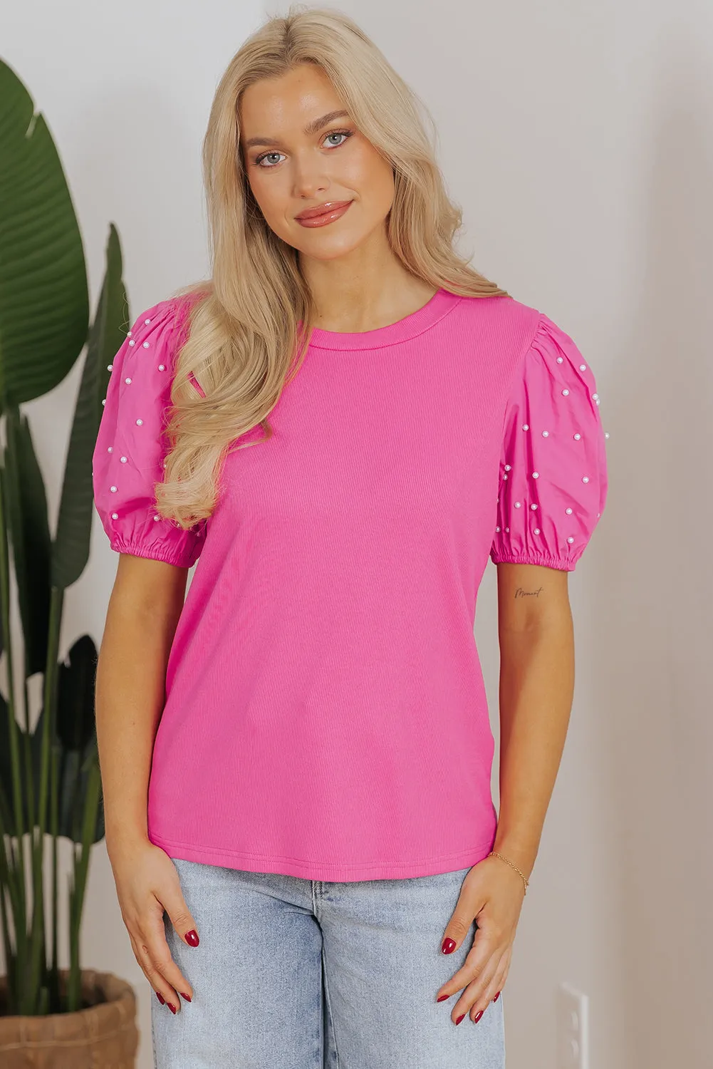 Threaded Pear Shiloh Ribbed Pearl Beaded Puff Sleeve Top sold by Zulily product image thumbnail 4
