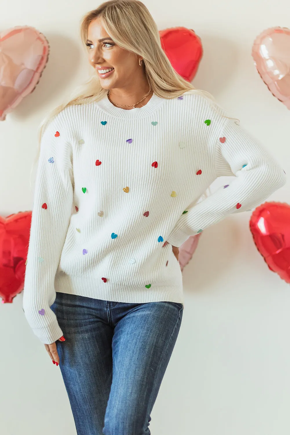 Threaded Pear Sequin Heart Waffle Knit Sweater sold by Zulily