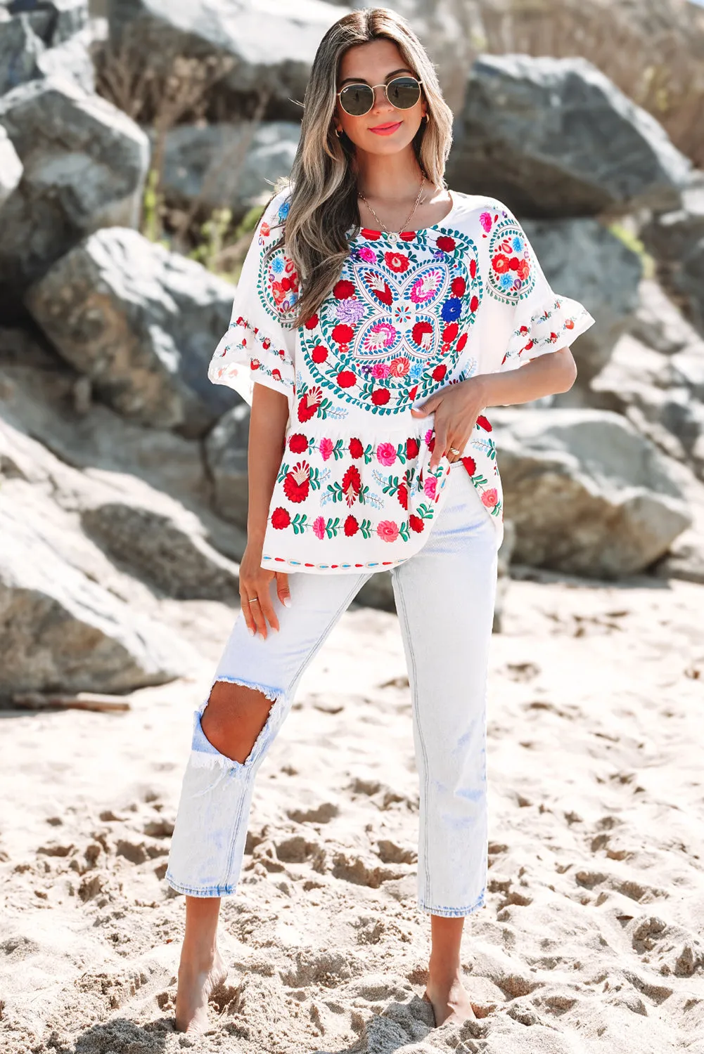 Threaded Pear Selene Boho Floral Ruffle Trim Blouse sold by Zulily product image thumbnail 4