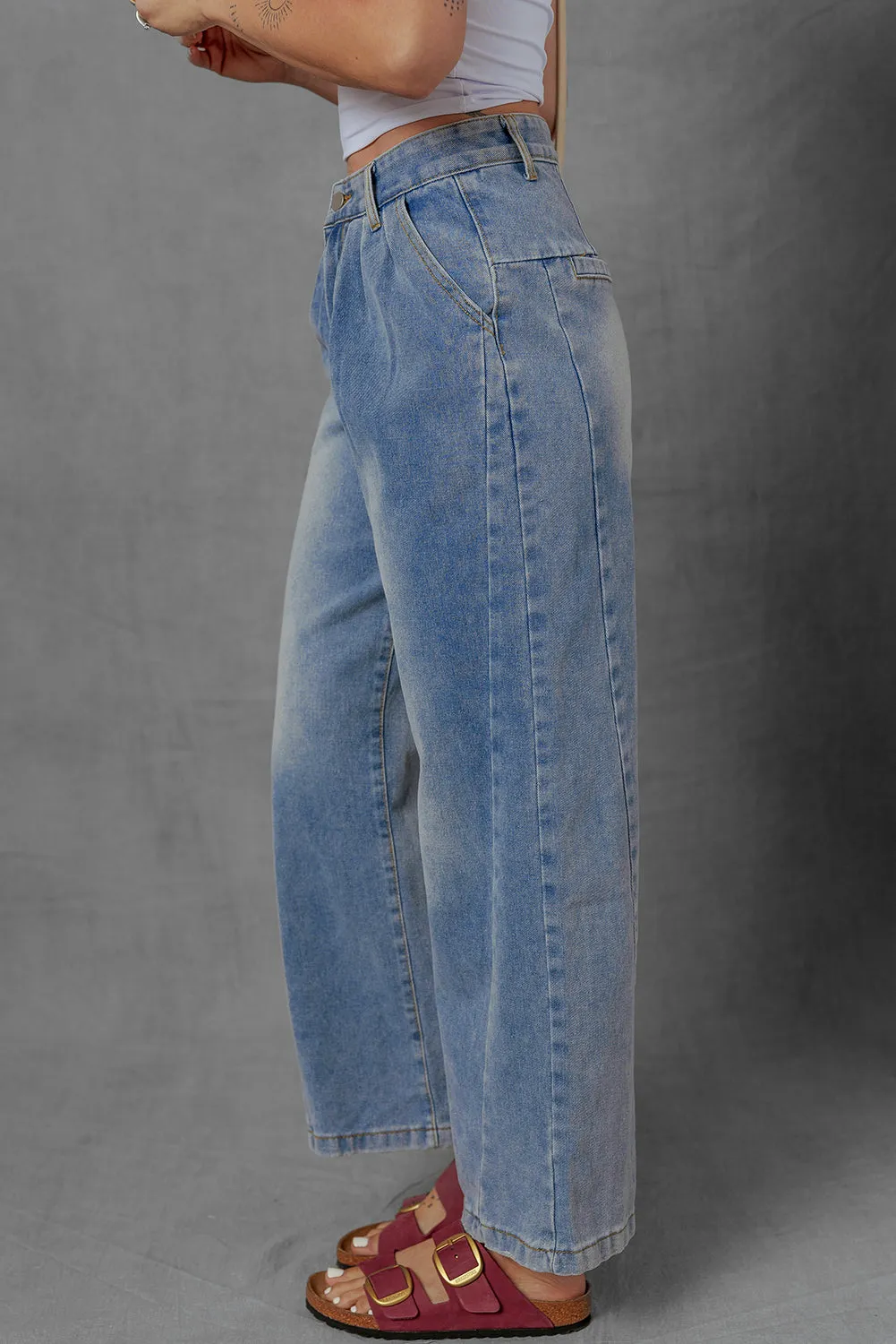 Threaded Pear Scottie Blue Washed Pleated Detail Wide Leg Jeans sold by Zulily product image thumbnail 3