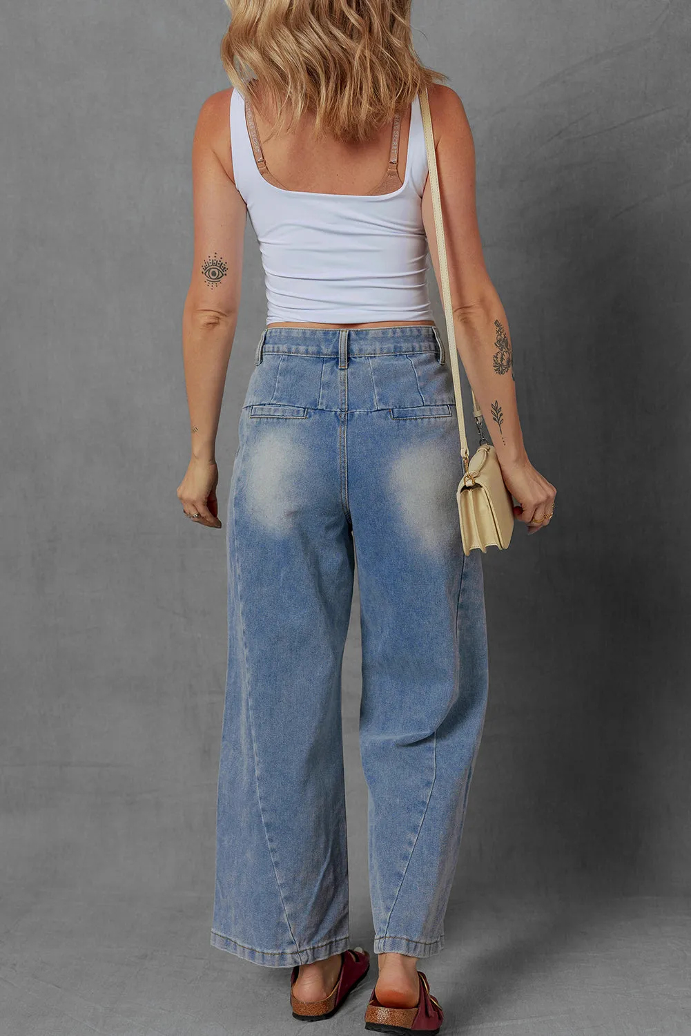 Threaded Pear Scottie Blue Washed Pleated Detail Wide Leg Jeans sold by Zulily product image thumbnail 2