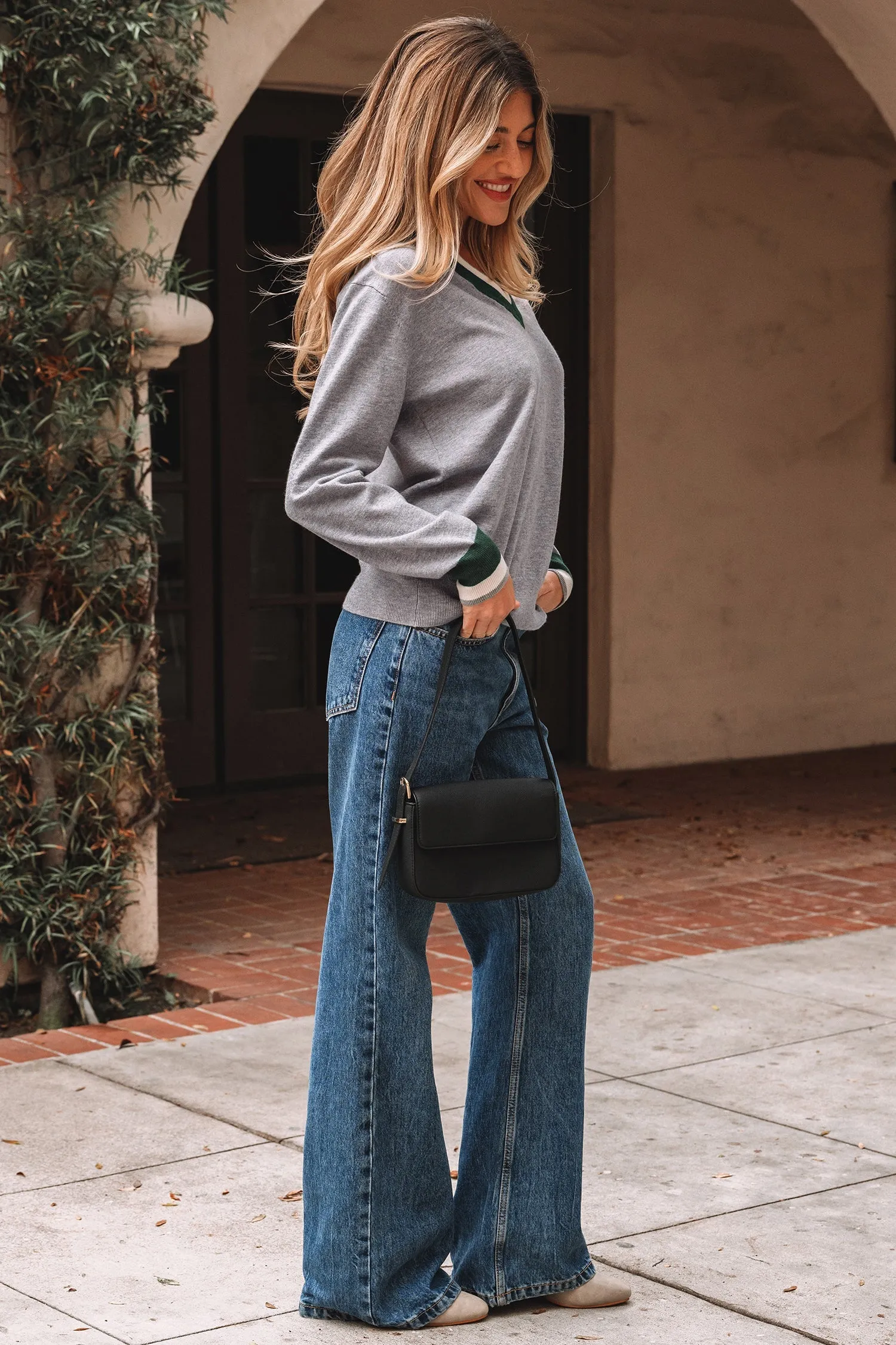 Threaded Pear Scarlett Striped Trim Varsity Sweater sold by Zulily product image thumbnail 5