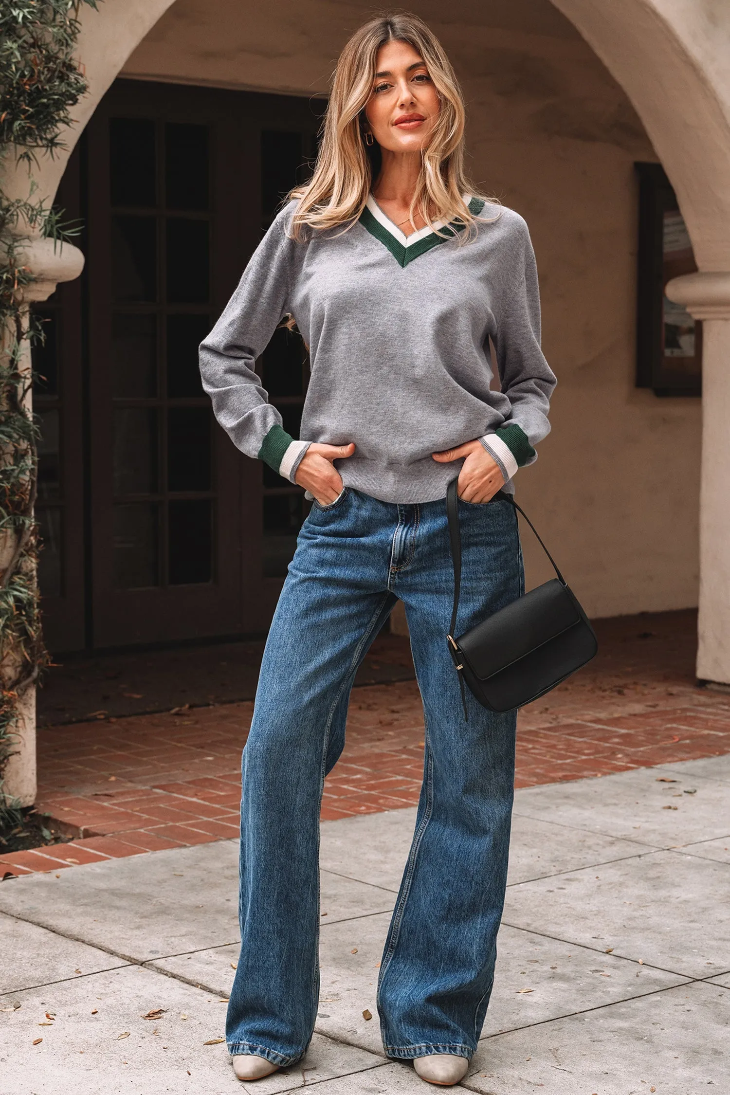 Threaded Pear Scarlett Striped Trim Varsity Sweater sold by Zulily product image thumbnail 4