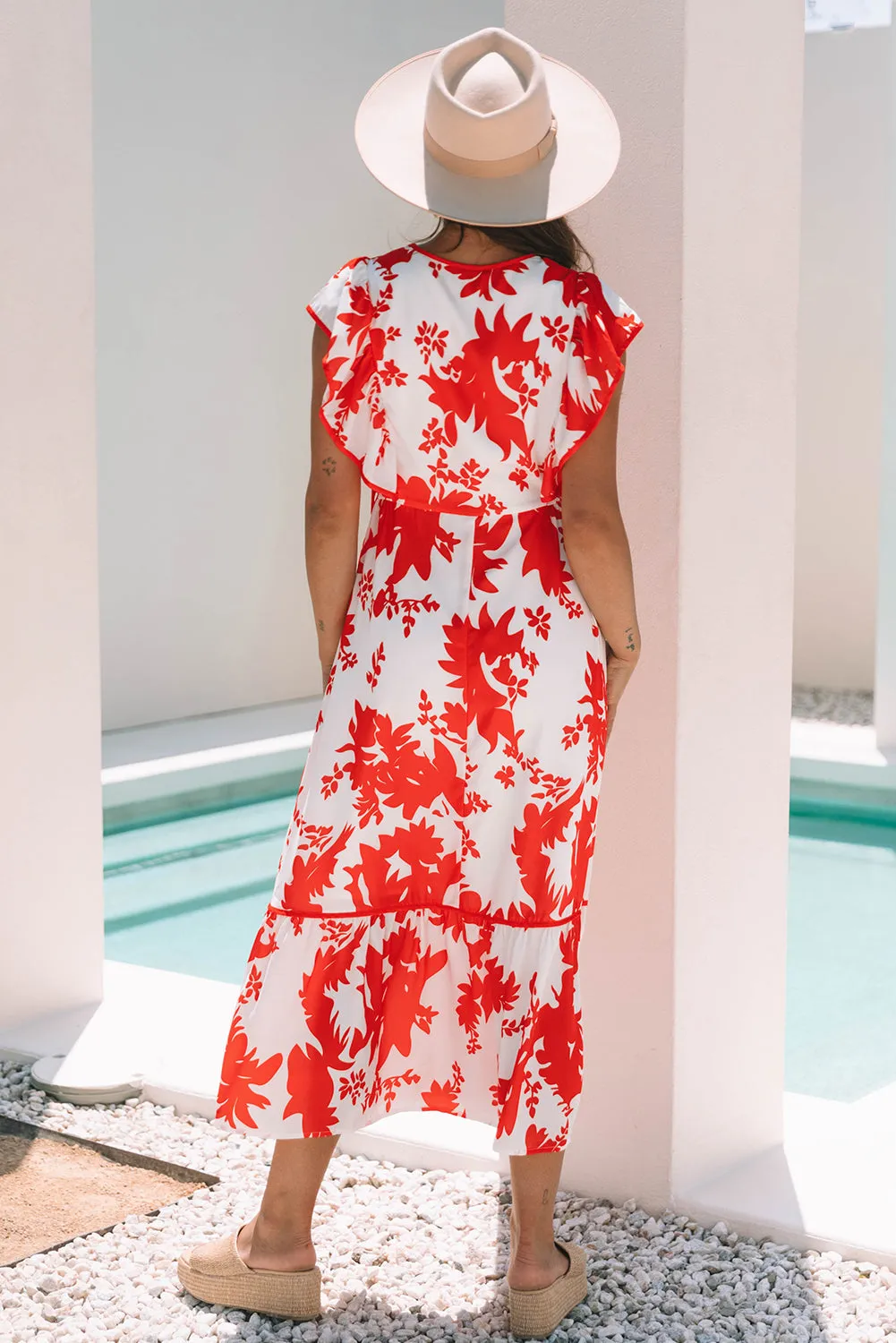 Threaded Pear Scarlett Floral Trimmed V Neck Ruffle Sleeve Long Dress sold by Zulily product image thumbnail 2