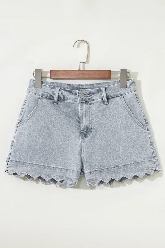Threaded Pear Scalloped Acid Wash High Waist Denim Shorts made by Threaded Pear