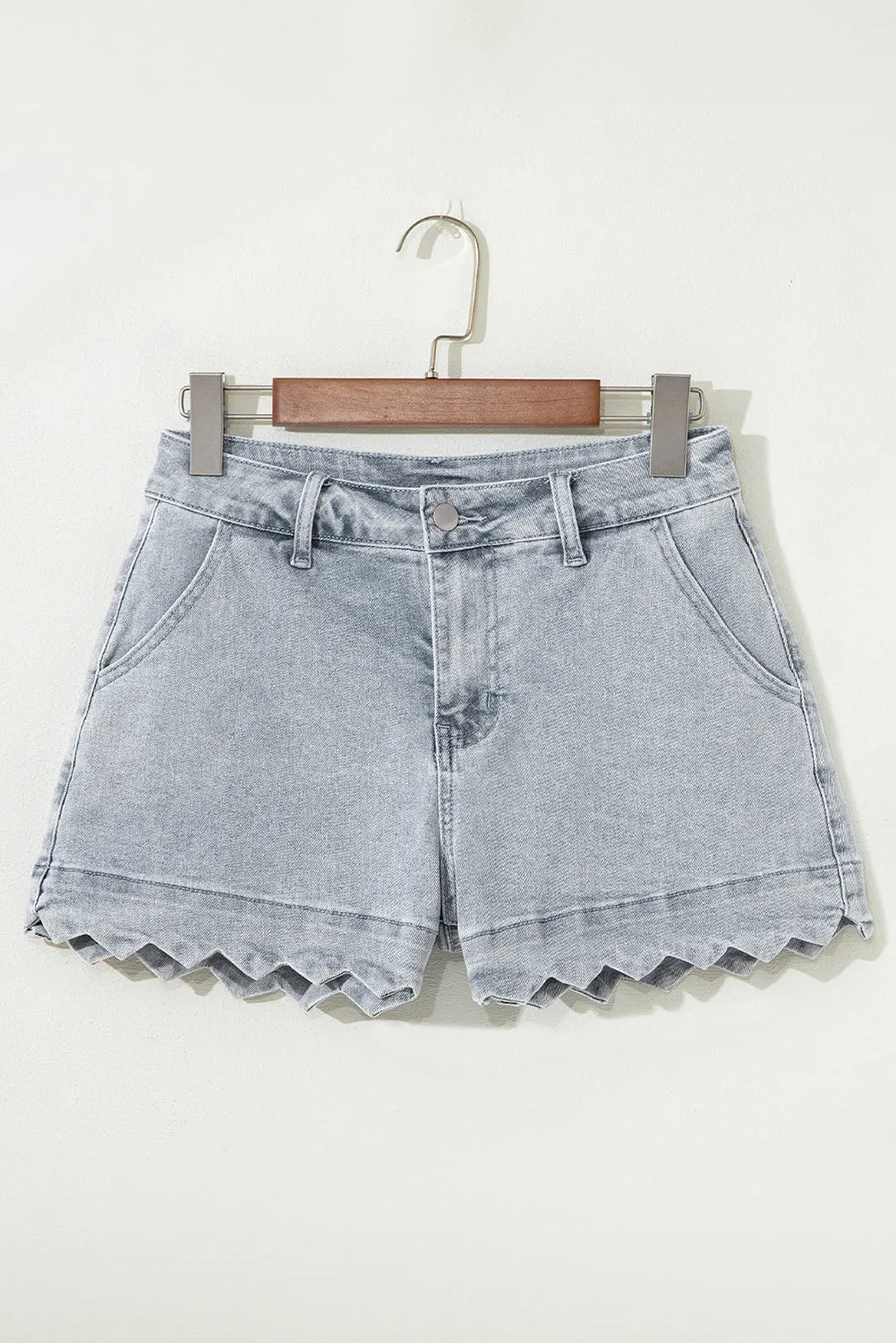 Threaded Pear Scalloped Acid Wash High Waist Denim Shorts sold by Zulily