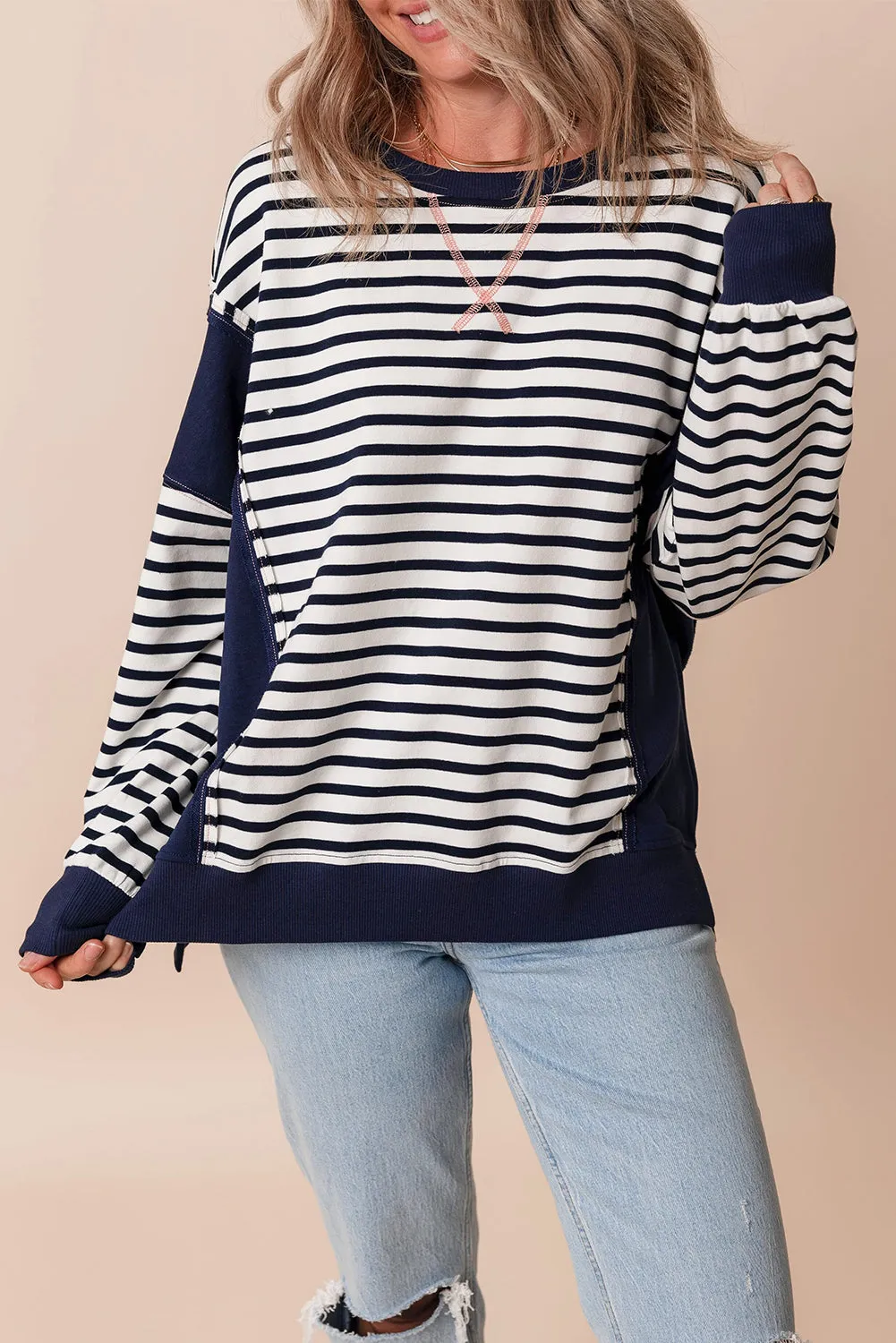 Threaded Pear Sage Exposed Seam Loose Fit Sweatshirt sold by Zulily product image thumbnail 5
