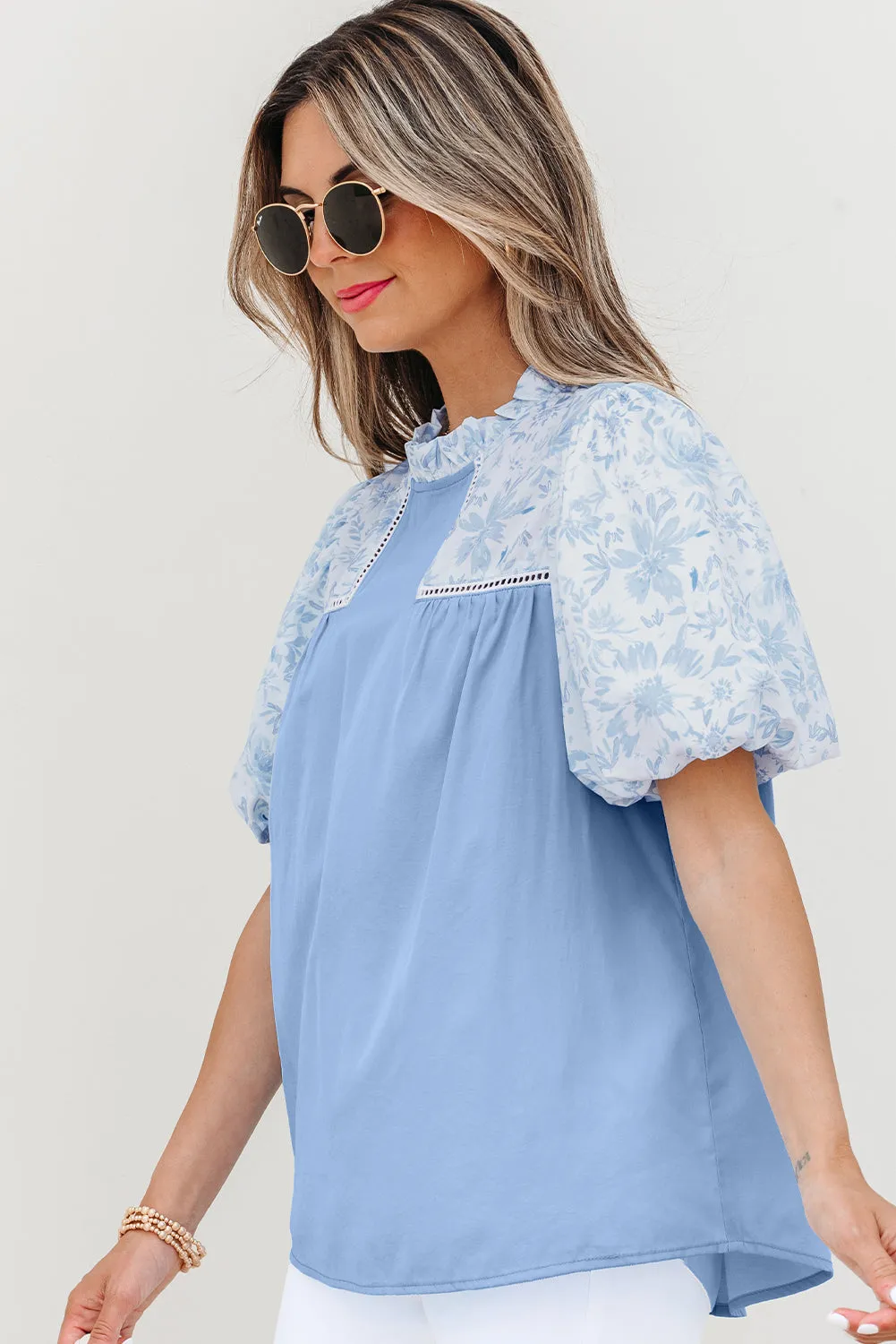 Threaded Pear Saanvi Lace Floral Puff Sleeve Loose Blouse sold by Zulily product image thumbnail 3