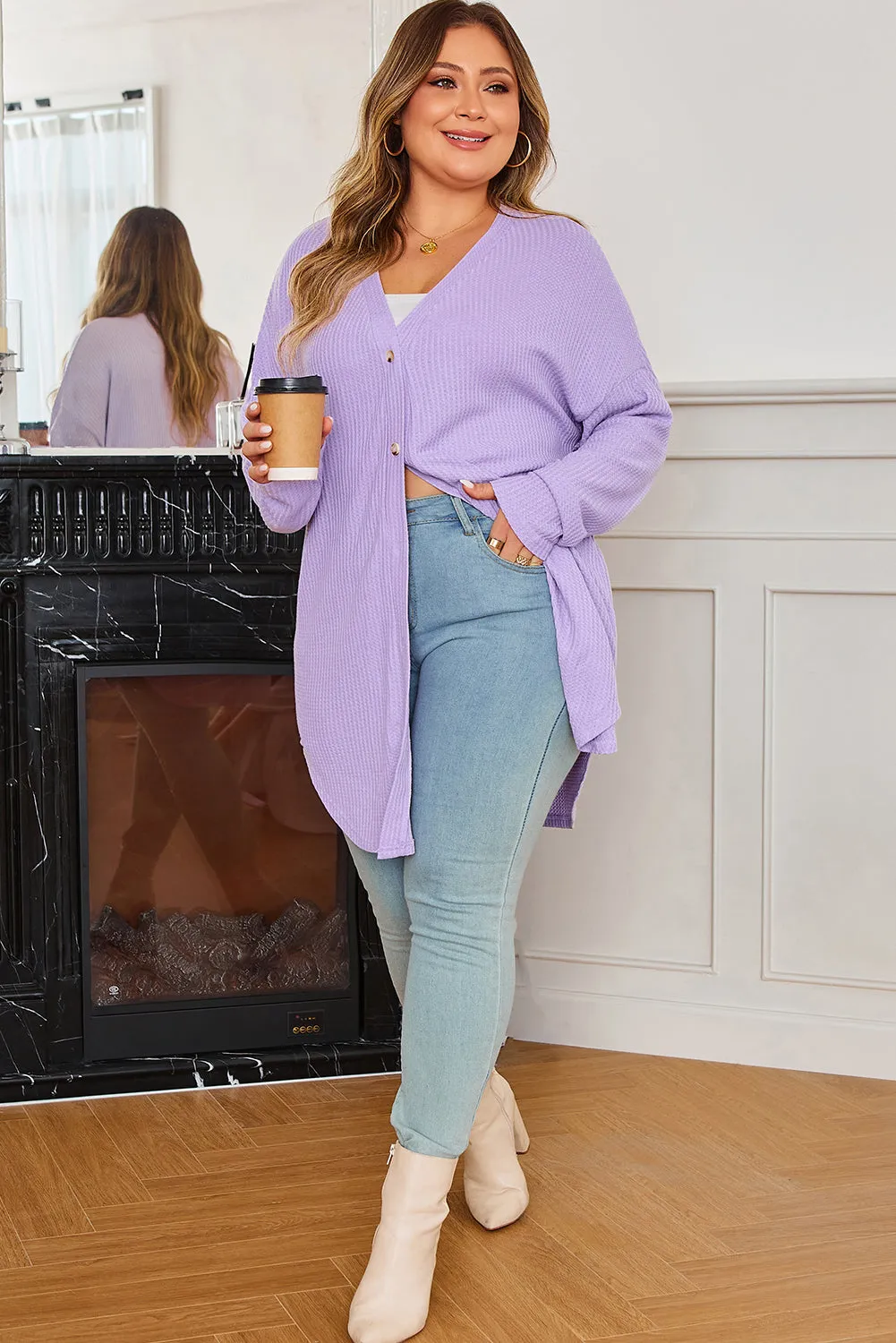 Threaded Pear Rosie Waffle Knit Front PLUS Cardigan sold by Zulily product image thumbnail 5