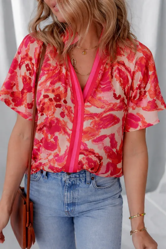 Threaded Pear Rosalyn Print Striped Trim Blouse made by Threaded Pear