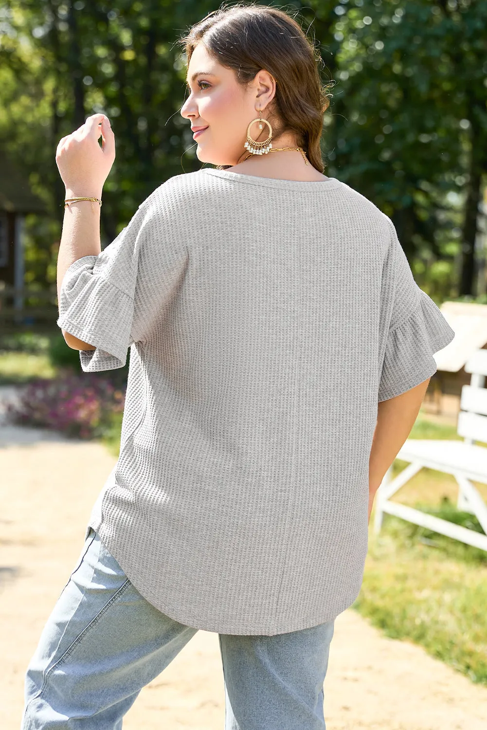Threaded Pear Rory Plus Size Lace Insert Waffle Ruffle Top sold by Zulily product image thumbnail 2