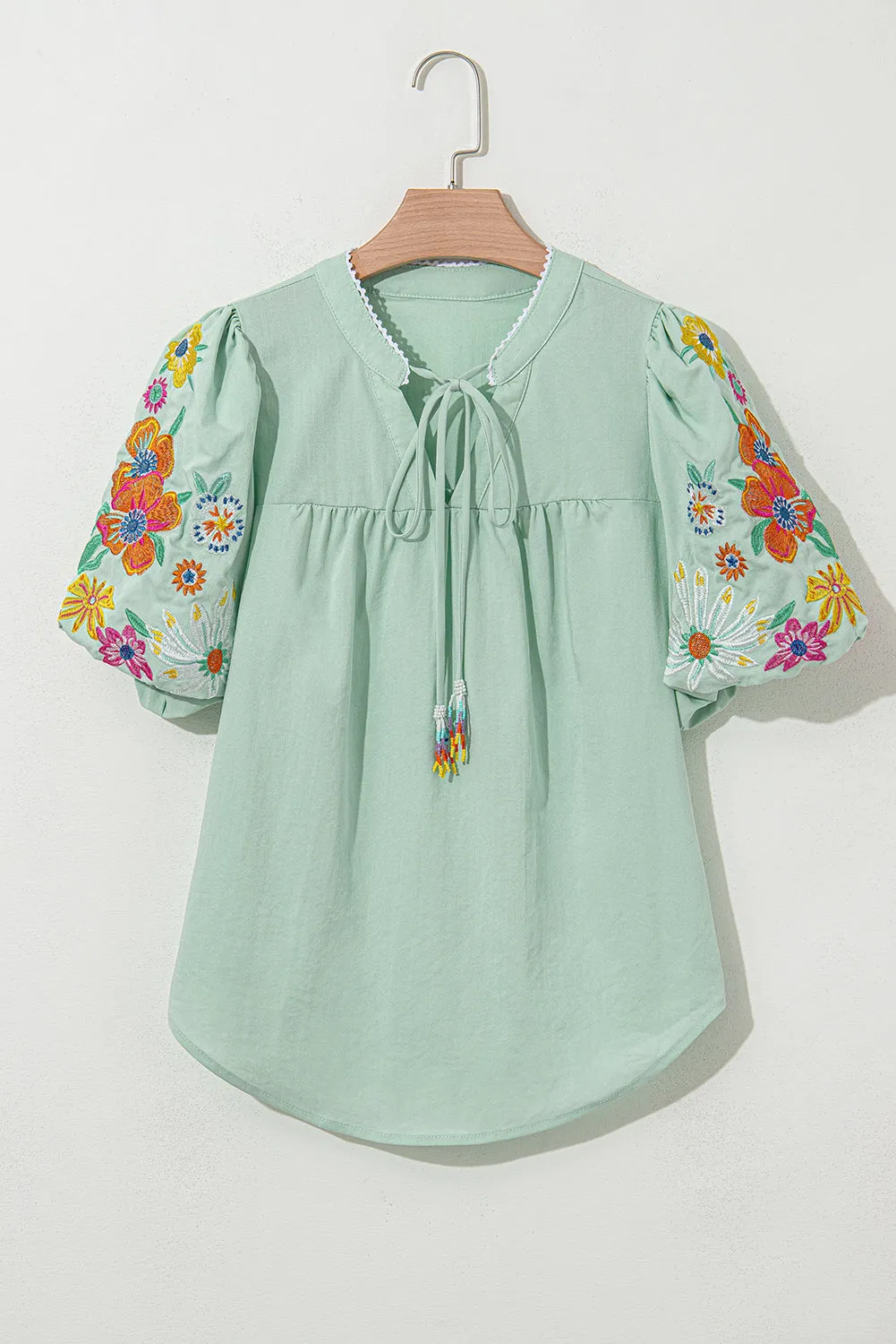 Threaded Pear Reya Floral Embroidered Puff Sleeve Split Neck Blouse sold by Zulily product image thumbnail 4