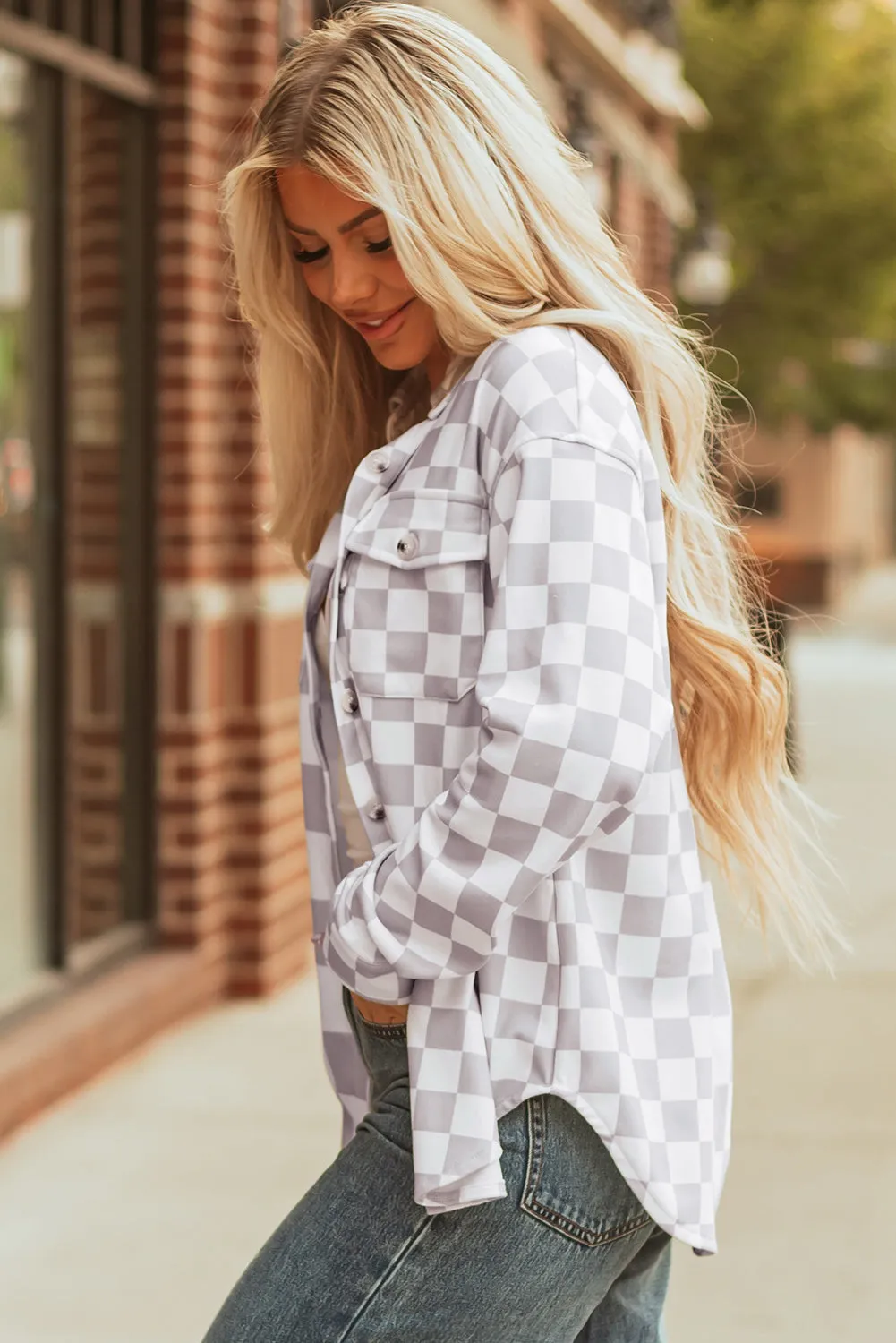 Threaded Pear Rebecca Checkerboard Flap Pocket Button Front Shacket sold by Zulily product image thumbnail 3
