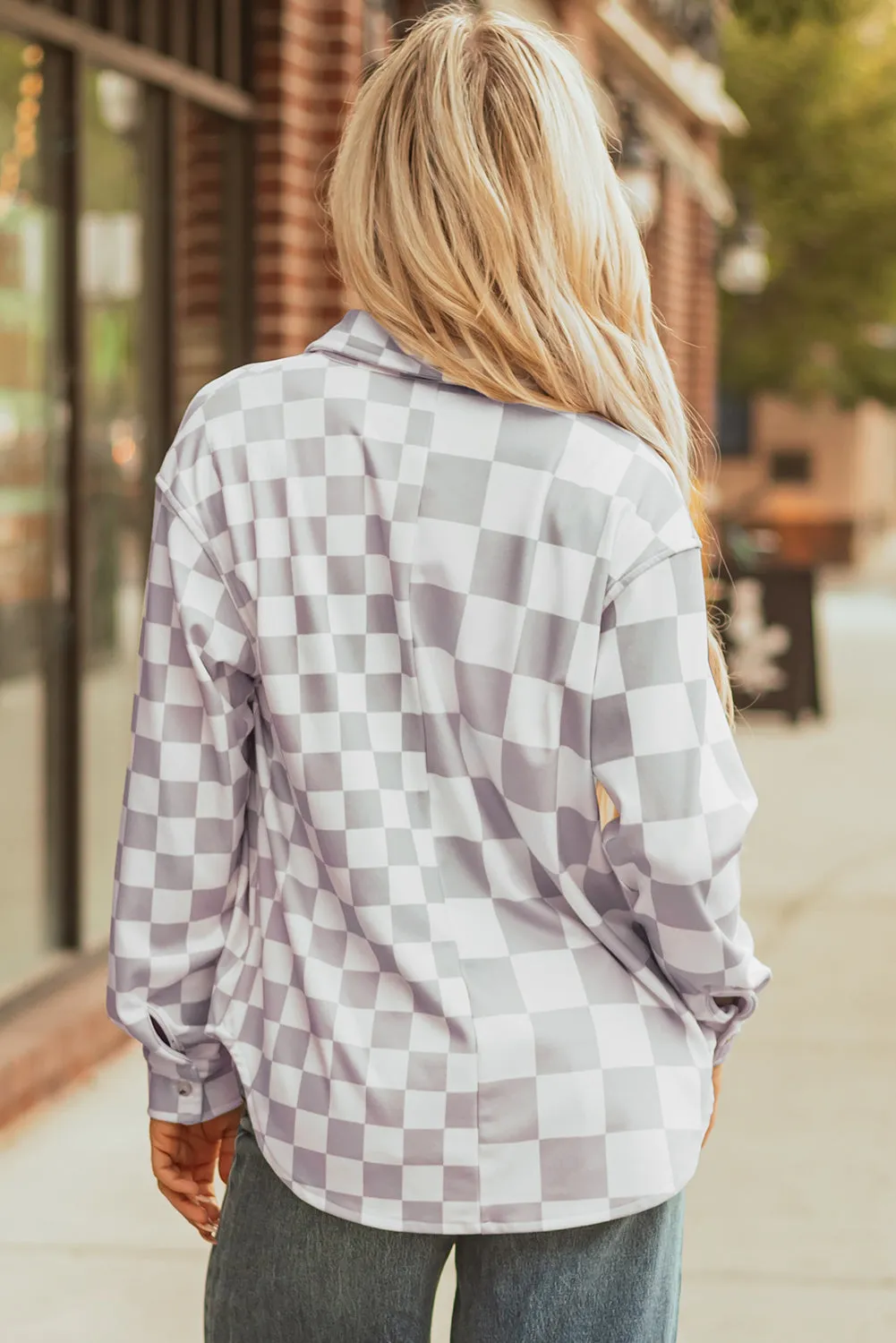 Threaded Pear Rebecca Checkerboard Flap Pocket Button Front Shacket sold by Zulily product image thumbnail 2