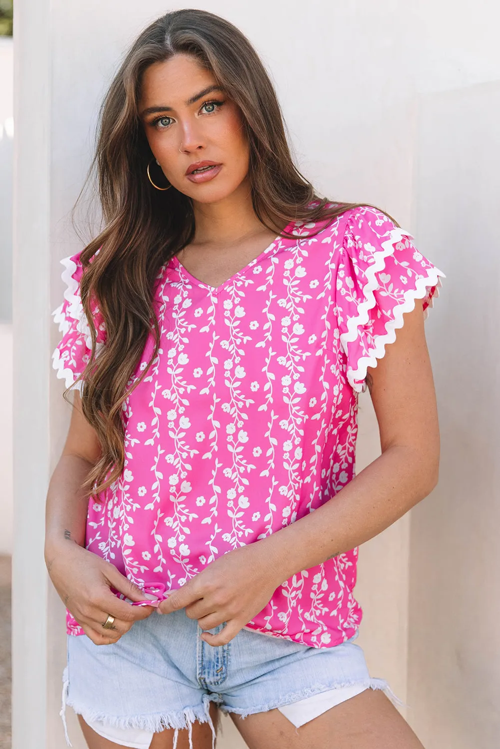 Threaded Pear Rayna Floral Ric-rac Tiered Ruffled V Neck Blouse sold by Zulily product image thumbnail 4