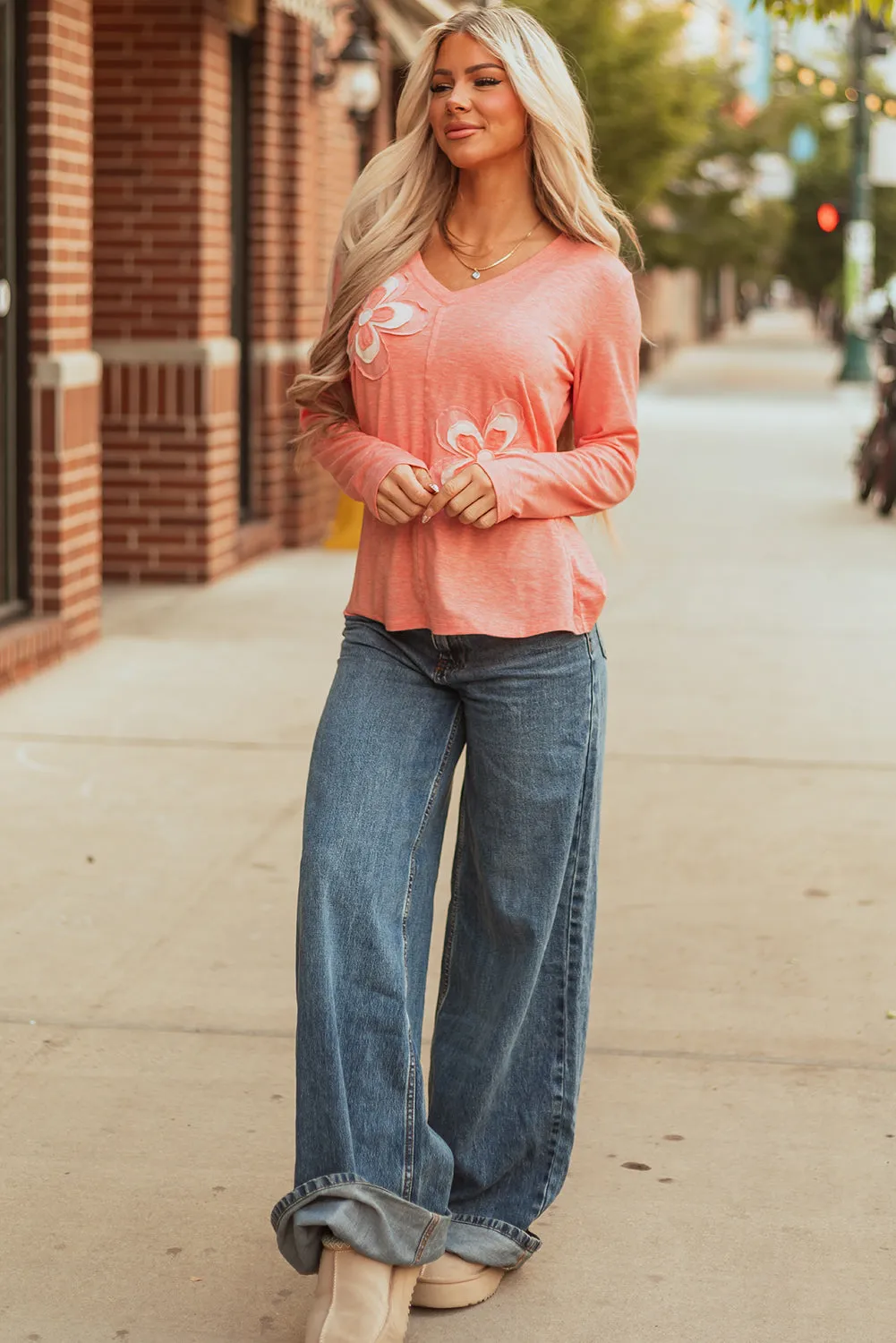 Threaded Pear Rachel Floral Patchwork V Neck Long Sleeve Top sold by Zulily product image thumbnail 5