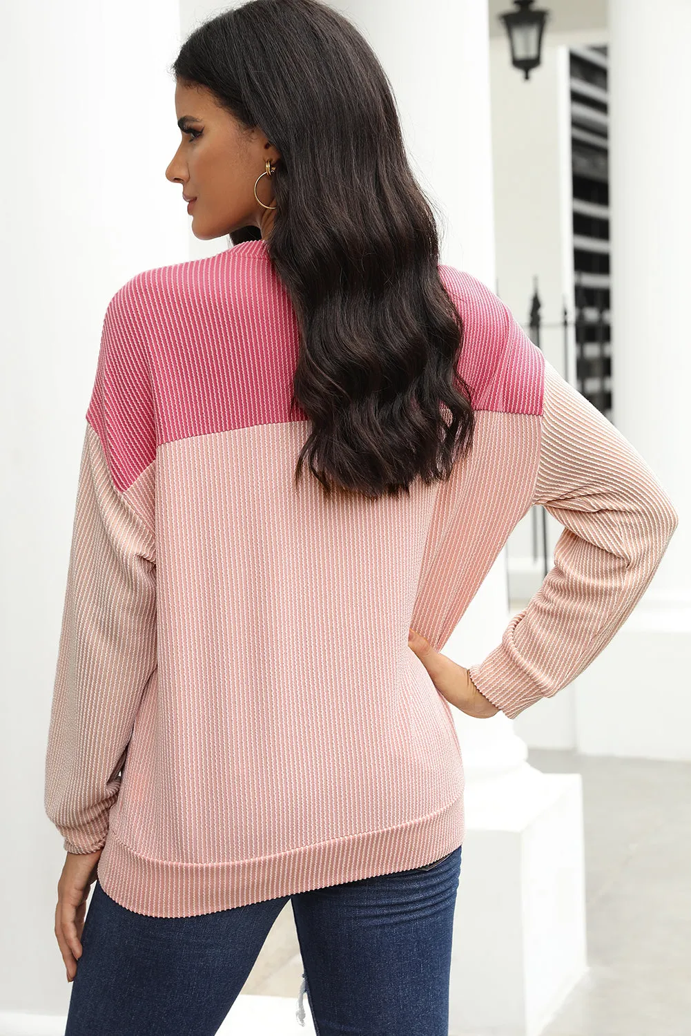 Threaded Pear Rachel Block Long Sleeve Ribbed Loose Top sold by Zulily product image thumbnail 5