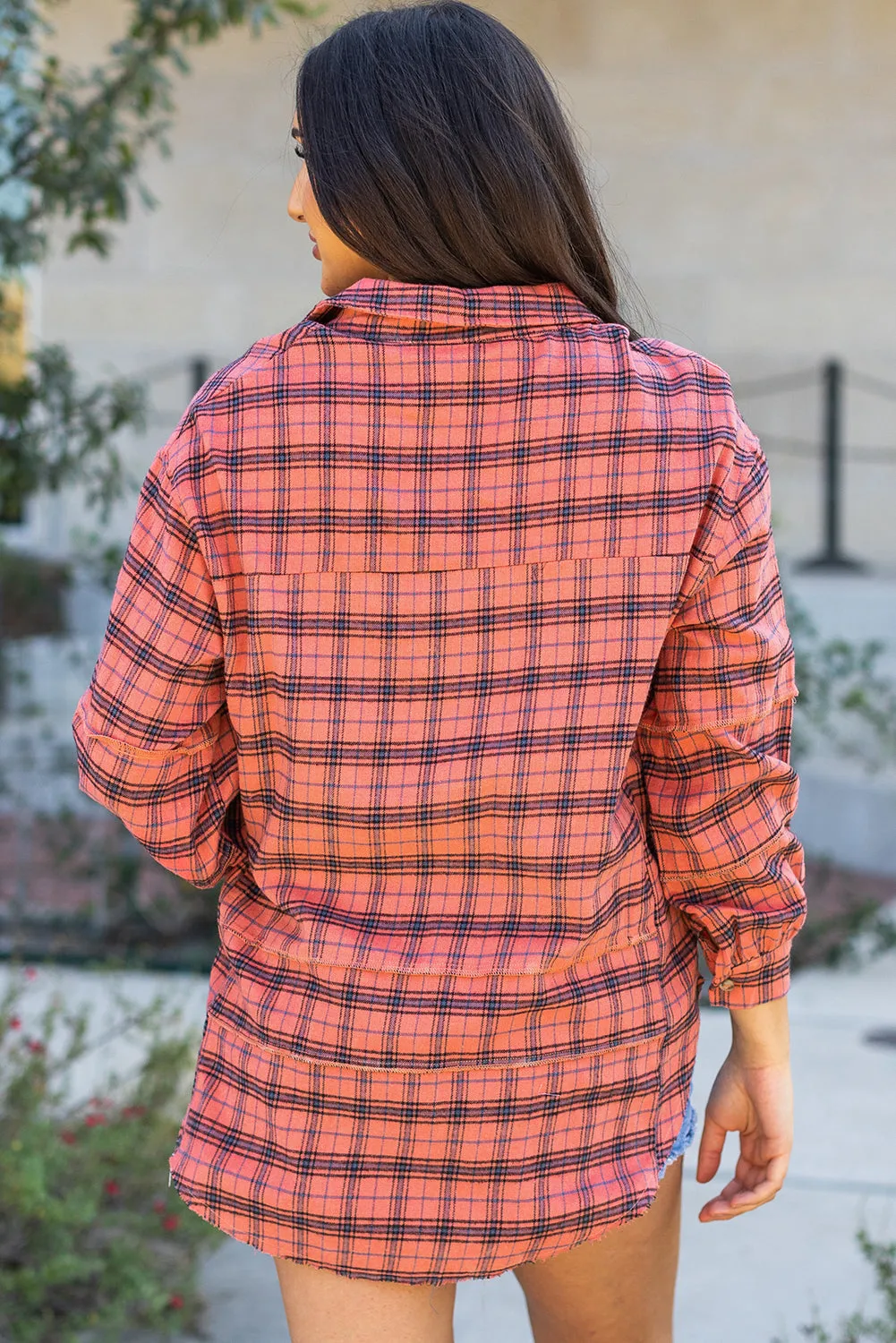 Threaded Pear Plaid Long Sleeve Side Split Distressed Shirt sold by Zulily product image thumbnail 2