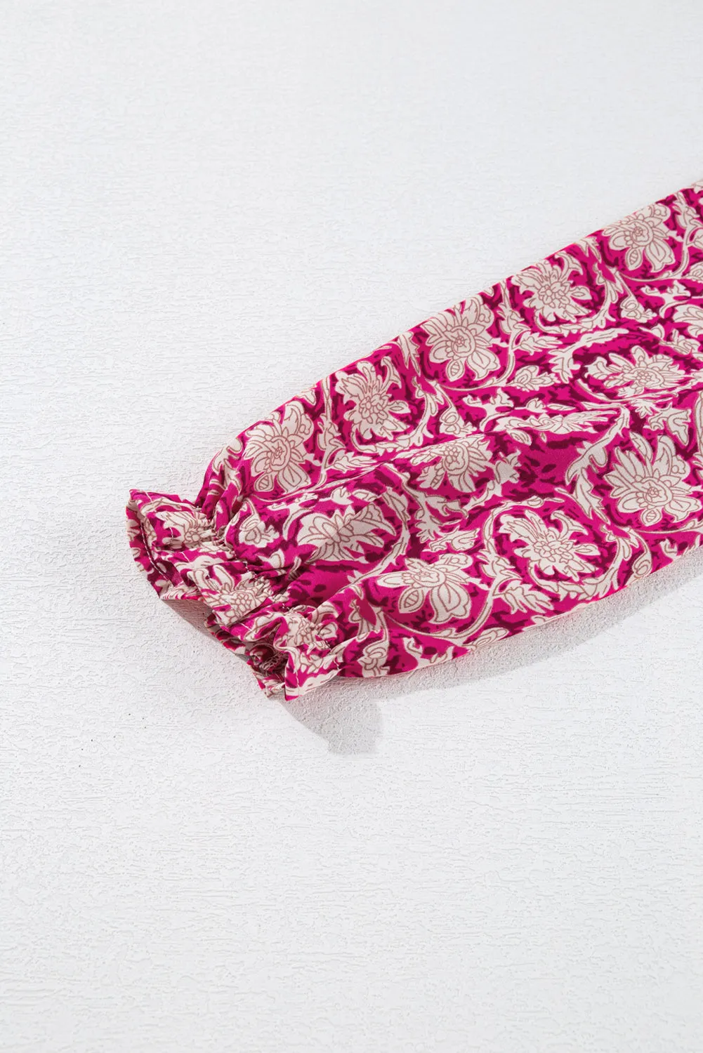 Threaded Pear Pink Floral Print Split Neck Pleated Puff Sleeve Blouse sold by Zulily product image thumbnail 5