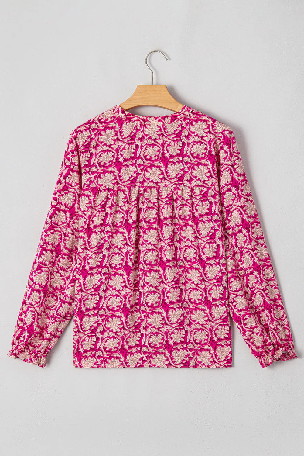 Threaded Pear Pink Floral Print Split Neck Pleated Puff Sleeve Blouse sold by Zulily product image thumbnail 2