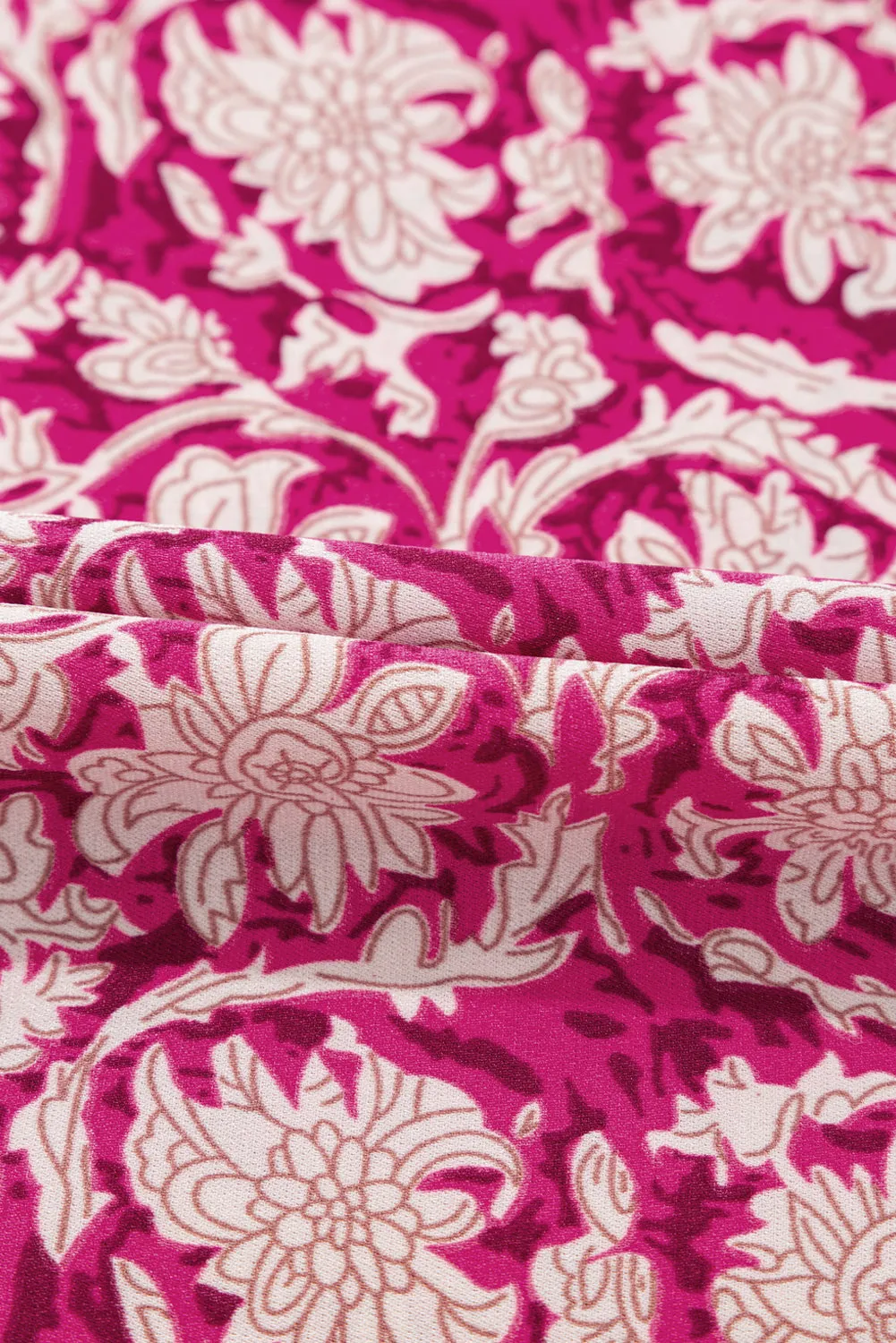 Threaded Pear Pink Floral Print Split Neck Pleated Puff Sleeve Blouse sold by Zulily product image thumbnail 3