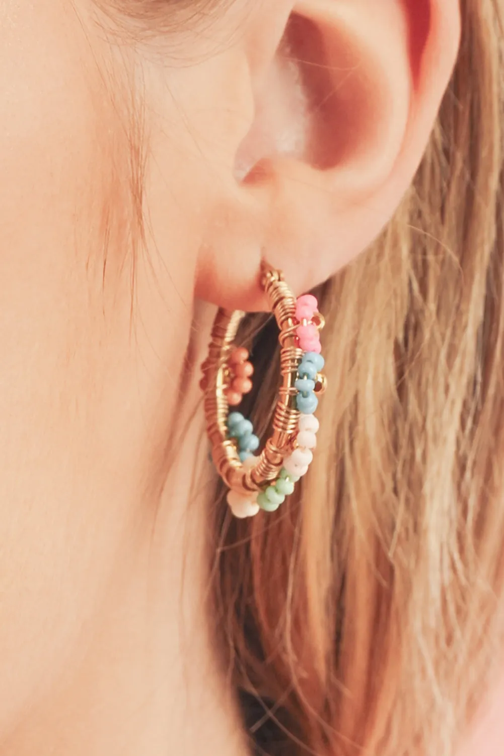 Threaded Pear Pink Colorful Flower Hoop Earrings sold by Zulily product image thumbnail 5