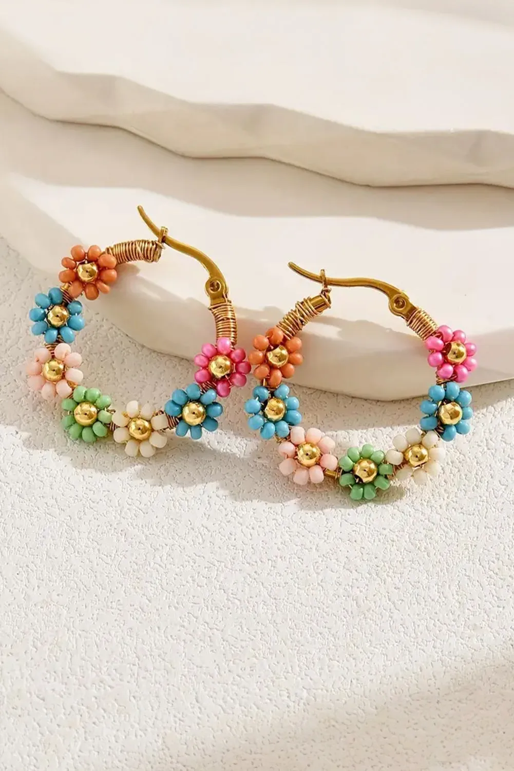 Threaded Pear Pink Colorful Flower Hoop Earrings sold by Zulily product image thumbnail 2