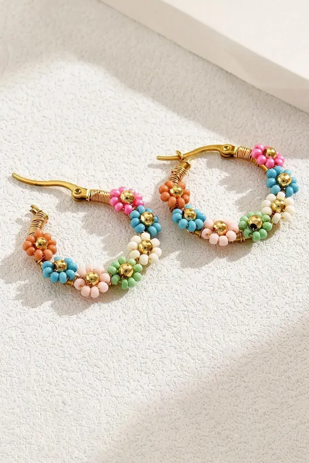Threaded Pear Pink Colorful Flower Hoop Earrings sold by Zulily product image thumbnail 3