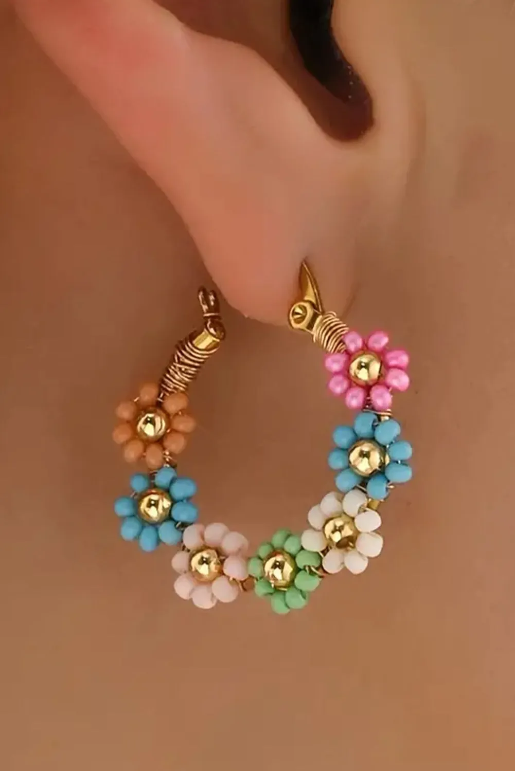 Threaded Pear Pink Colorful Flower Hoop Earrings sold by Zulily product image thumbnail 4