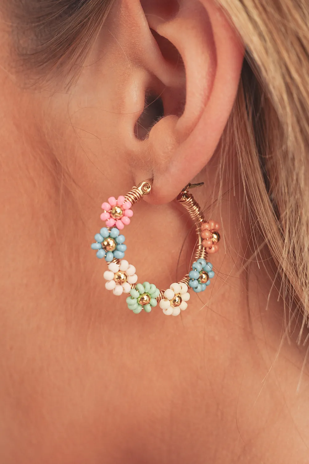 Threaded Pear Pink Colorful Flower Hoop Earrings sold by Zulily