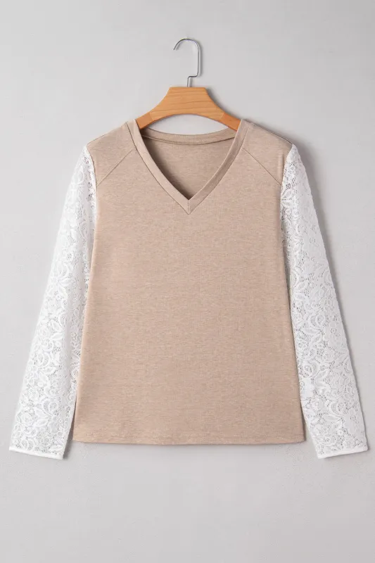 Threaded Pear Penny Contrast Lace Patchwork Long Sleeve Top made by Threaded Pear