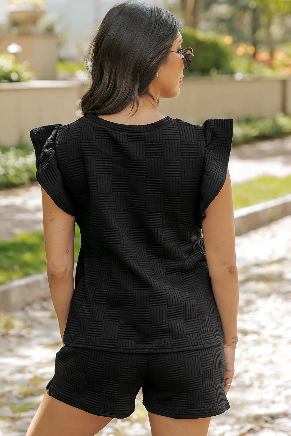 Threaded Pear Pearl Textured Ruffled Sleeve Tee and Shorts Set sold by Zulily product image thumbnail 2