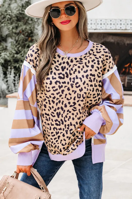 Threaded Pear Olivia Stripe Leopard Casual Sweatshirt made by Threaded Pear