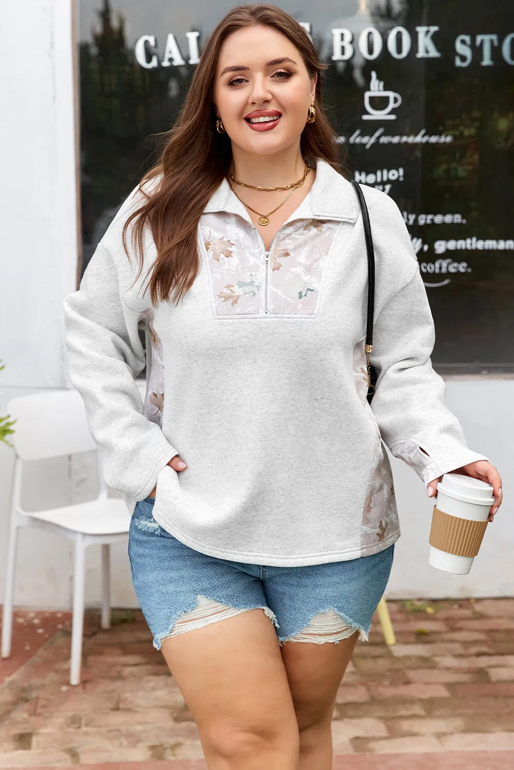 Threaded Pear Olivia Patchwork Zipped Collar Pullover sold by Zulily