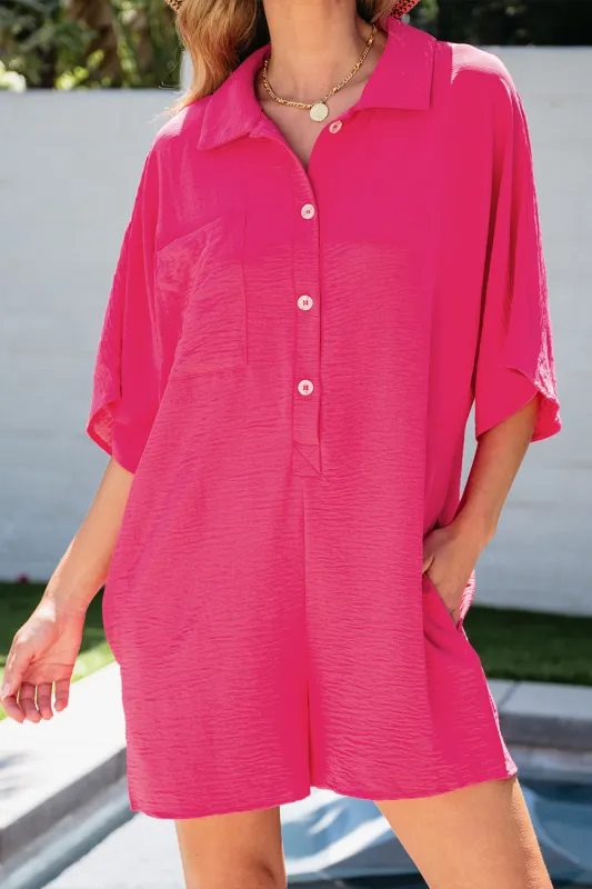 Threaded Pear Nyomi Half Button Collared Loose Romper made by Threaded Pear