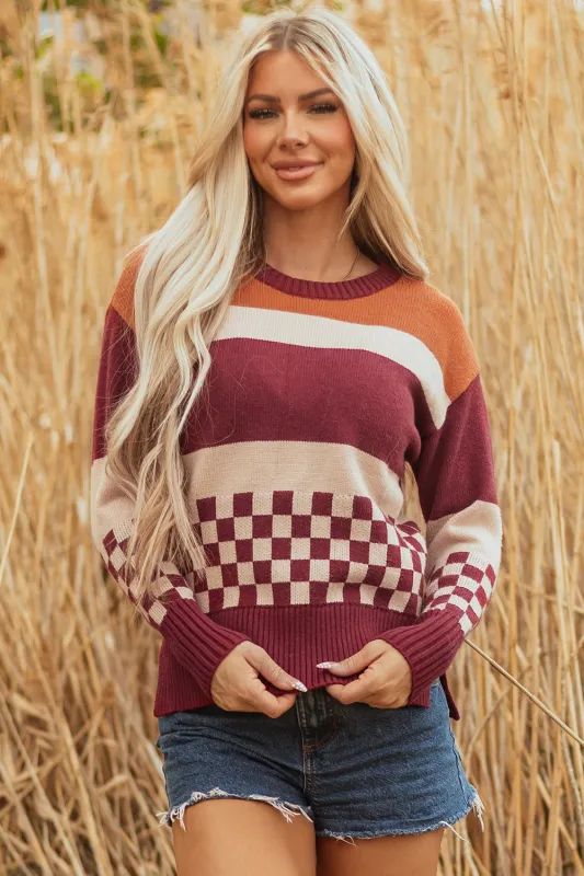 Threaded Pear Noelle Checkered Knitted Sweater made by Threaded Pear