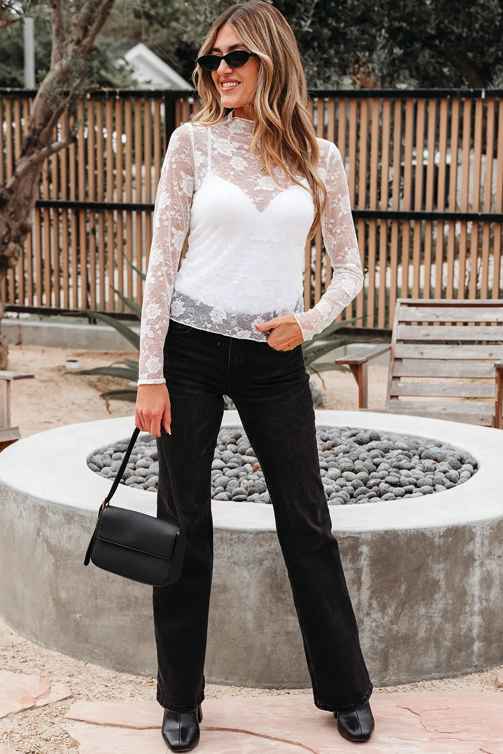 Threaded Pear Myla Sheer Floral Lace Mesh Mock Neck Long Sleeve Top sold by Zulily product image thumbnail 5