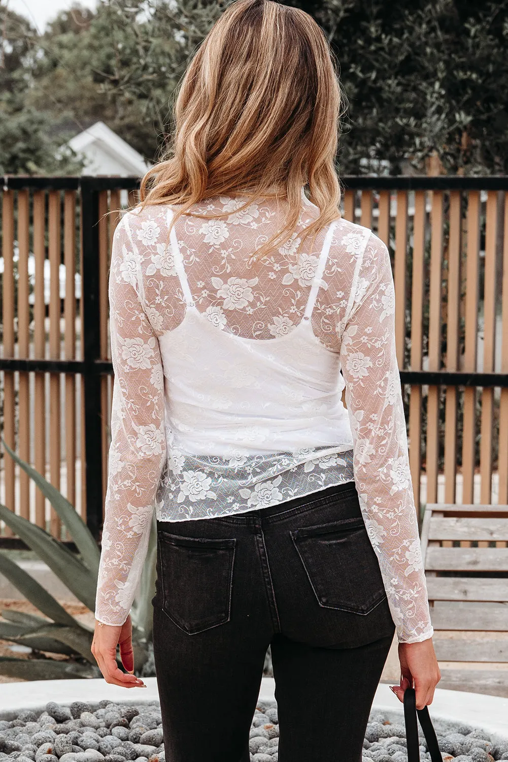 Threaded Pear Myla Sheer Floral Lace Mesh Mock Neck Long Sleeve Top sold by Zulily product image thumbnail 2