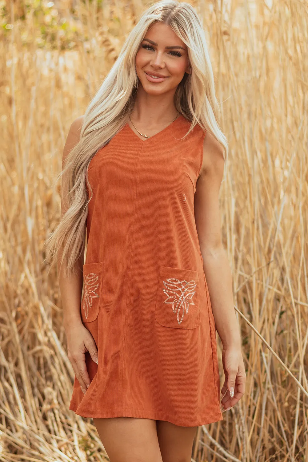 Threaded Pear Molly Corduroy Western Embroidered Patched Pocket Mini Dress sold by Zulily