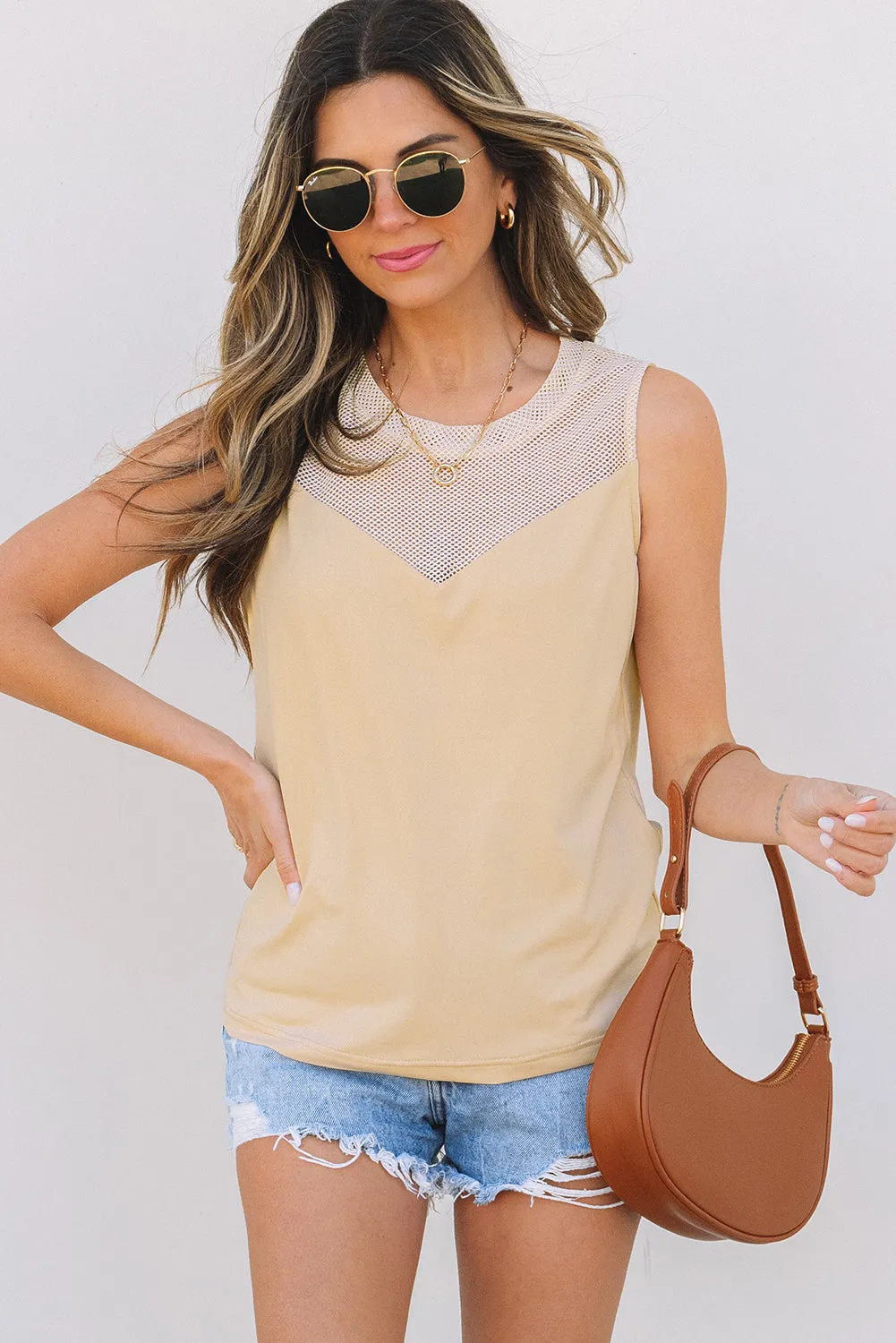 Threaded Pear Milena Mesh Patchwork Crew Neck Tank Top sold by Zulily product image thumbnail 4