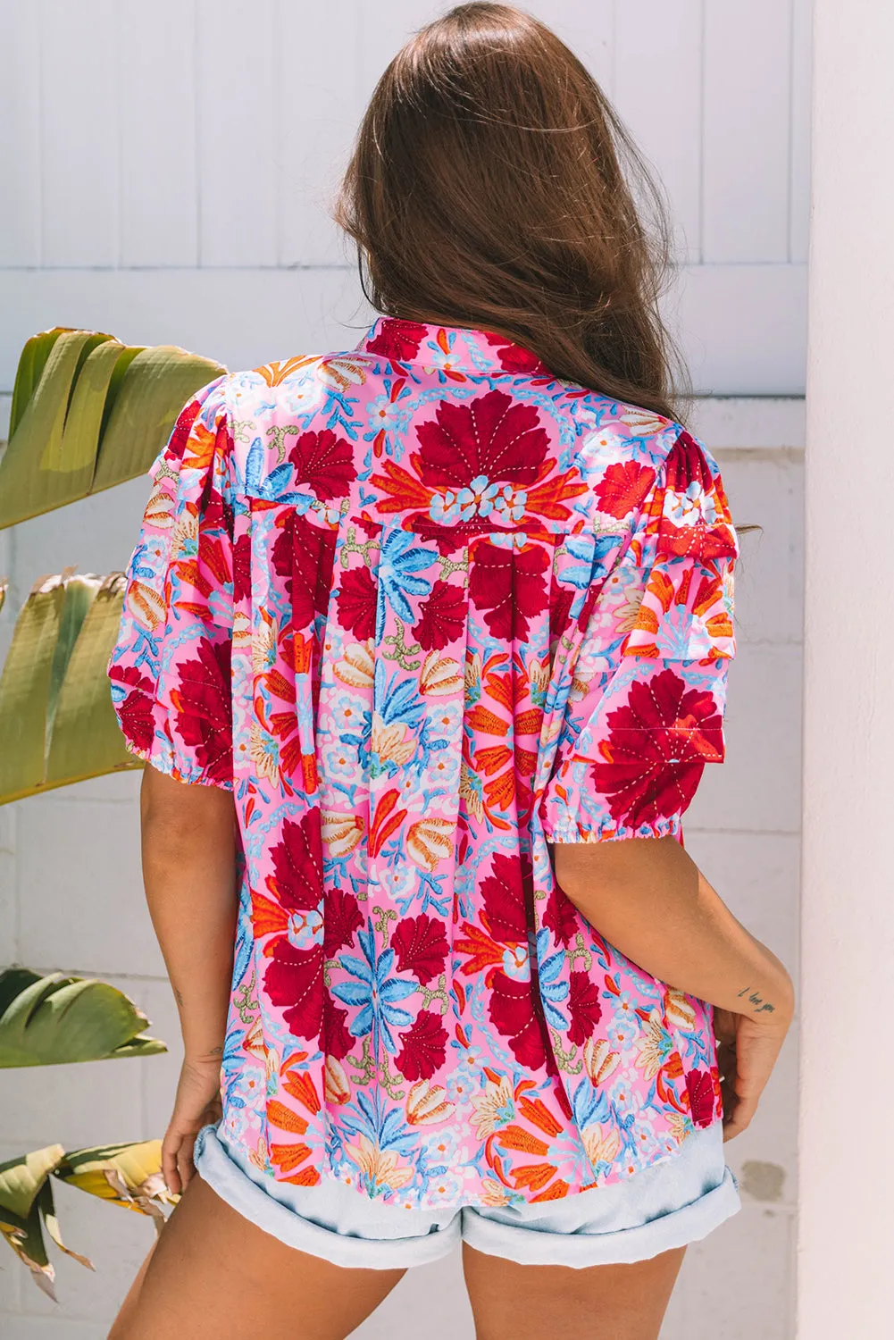 Threaded Pear Mikaela Floral Bubble Sleeve Button Up Pleated Shirt sold by Zulily product image thumbnail 2