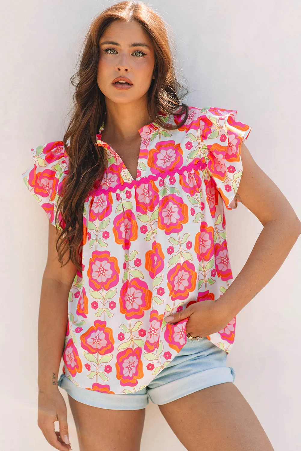 Threaded Pear Mikaela Ric-rac Trim Split Neck Loose Blouse sold by Zulily