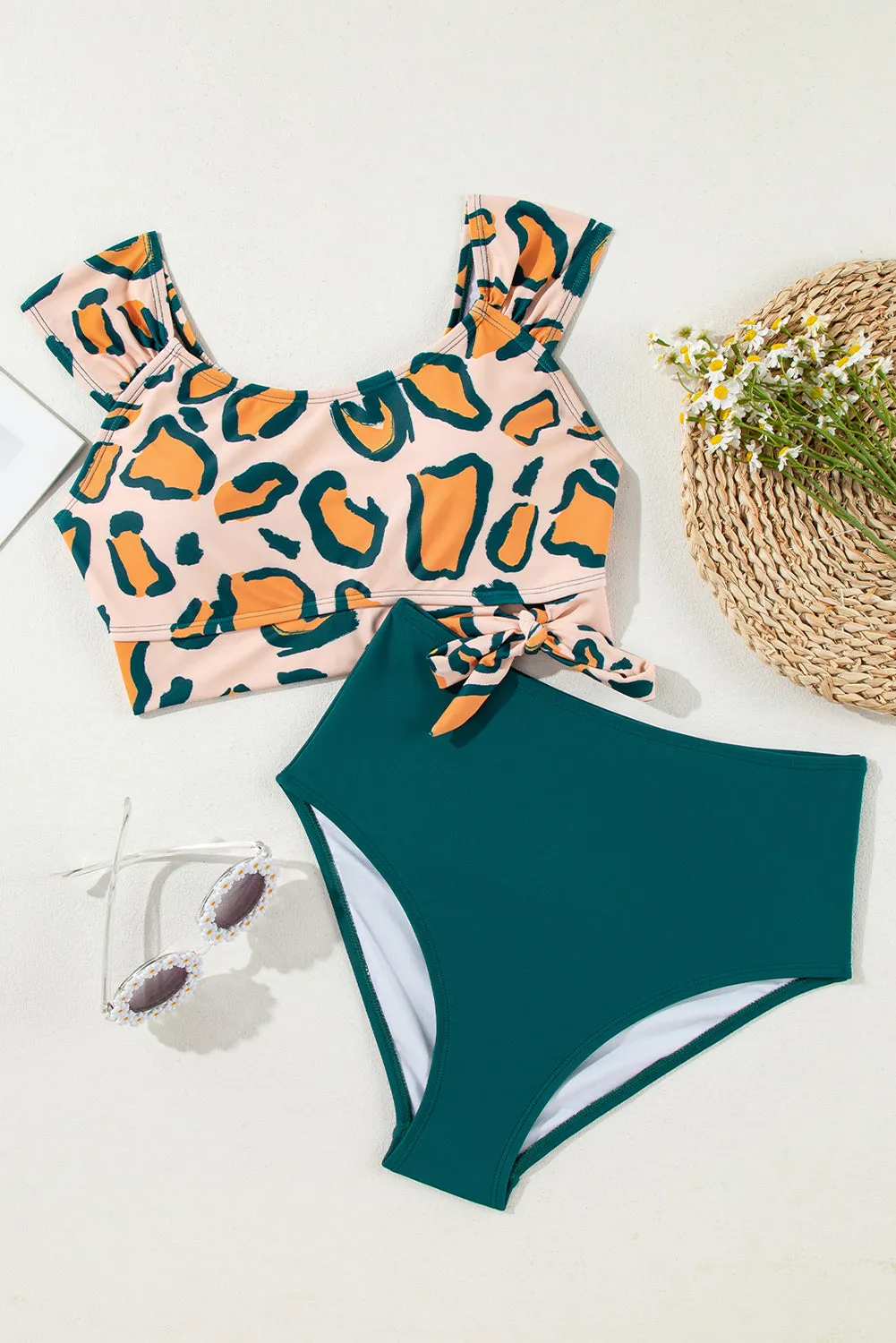 Threaded Pear Michelle Leopard Knotted High Waist Bikini Set sold by Zulily product image thumbnail 4